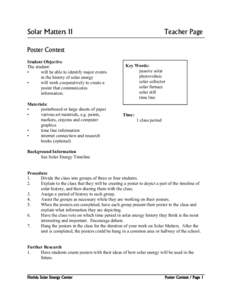 Solar Matters II  Teacher Page Poster Contest Student Objective