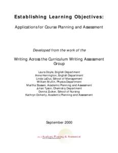 Establishing Learning Objectives: Applications for Course Planning and Assessment