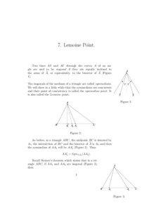 7. Lemoine Point.  Two lines AS and AT through the vertex A of an angle are said to be isogonal if they are equally inclined to