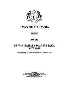 Dewan Bahasa dan Pustaka  LAWS OF MALAYSIA