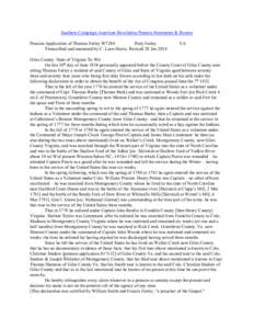 Southern Campaign American Revolution Pension Statements & Rosters Pension Application of Thomas Farley W7244 Patty Farley Transcribed and annotated by C. Leon Harris. Revised 28 Jan[removed]VA