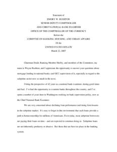 Statement of Emory W. Rushton, Senior Deputy Comptroller and Chief National Bank Examiner, Office of the Comptroller of the Currency, Before the Committee on Banking, Housing, and Urban Affairs of the United States Senat