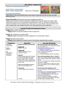 ARTS IMPACT LESSON PLAN Visual Arts and Writing Infused Lesson Lesson Three: Lines to Touch Author: Beverly Harding-Buehler  Grade Level: Kindergarten