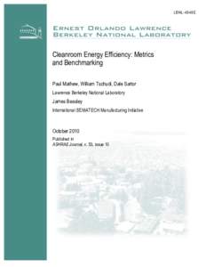 ASHRAE Cleanroom Benchmarking Paper - REVISED