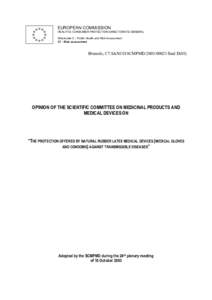 Opinion on the protection offered by natural rubber latex medical devices (medical gloves and condoms) against transmissi...