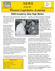NEWS “Serving Western Legislatures” from the  Western Legislative Academy