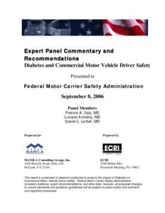 Expert Panel Commentary and Recommendations Diabetes and Commercial Motor Vehicle Driver Safety Presented to  Federal Motor Carrier Safety Administration