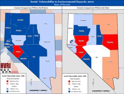 Social Vulnerability to Environmental Hazards, 2000 State of Nevada County Comparison Within the Nation  County Comparison Within the State