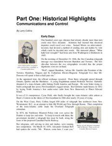 Part One: Historical Highlights Communications and Control By Larry Collins
