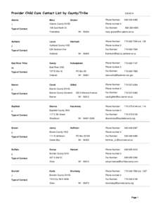 Provider Child Care Contact List by County/Tribe[removed]Phone Number:  Adams