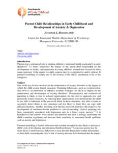 Parent-Child Relationships in Early Childhood and Development of Anxiety & Depression