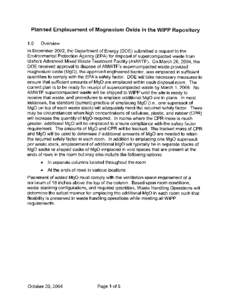 Planned Emplacement of Magnesium Oxide in the WIPP Repository