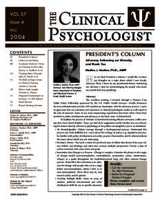 VOL 57 Issue 4 FALL[removed]A Publication of the Society of Clinical Psychology (Division 12, American Psychological Association)