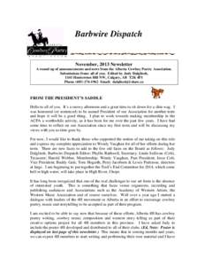 Barbwire Dispatch  November, 2013 Newsletter Barbwire Dispatch
