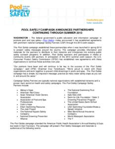 Pool Safely Campaign Announces Partnerships Continuing Through Summer 2012