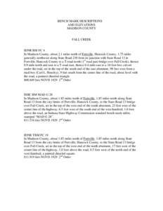 BENCH MARK DESCRIPTIONS AND ELEVATIONS MADISON COUNTY FALL CREEK