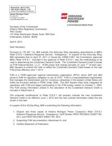 Received On: April 12, 2013 IURC 30-DAY Filing No.: 3153 Indiana Utility Regulatory Commission Indiana Michigan Power P.O. Box 60