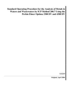 Standard Operating Procedure for the Analysis of Metals in Waters and Wastewaters by ICP Method 200