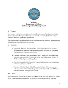 Charter Department of Defense Defense Operational Energy Board I.