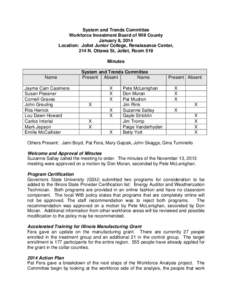 System and Trends Committee Workforce Investment Board of Will County January 8, 2014 Location: Joliet Junior College, Renaissance Center, 214 N. Ottawa St, Joliet, Room 519 Minutes