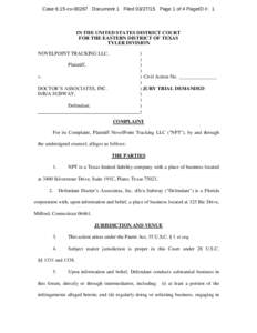 Case 6:15-cvDocument 1 FiledPage 1 of 4 PageID #: 1  IN THE UNITED STATES DISTRICT COURT FOR THE EASTERN DISTRICT OF TEXAS TYLER DIVISION NOVELPOINT TRACKING LLC,