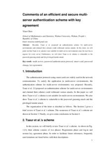 Microsoft Word - Comments of an efficient and secure multi-server authentication scheme with key agreement.doc