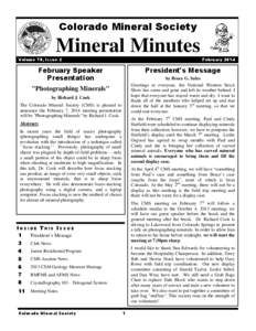 Colorado Mineral Society  Mineral Minutes Volume 78, Issue 2  February 2014