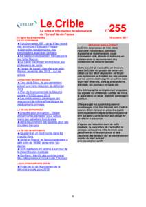 Le.Crible La lettre d’information hebdomadaire de l’Urssaf Ile-de-France En ligne tous les mardis LA VIE ECONOMIQUE