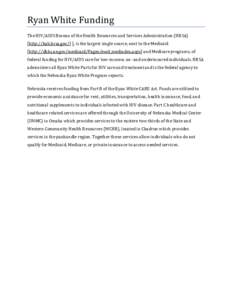 Ryan White Funding The HIV/AIDS Bureau of the Health Resources and Services Administration (HRSA) [http://hab.hrsa.gov/] ], is the largest single source, next to the Medicaid [http://dhhs.ne.gov/medicaid/Pages/med_medind