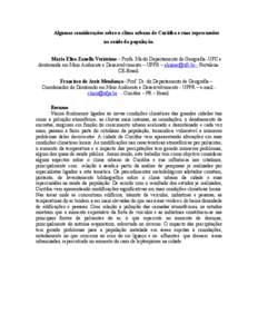 Algumas considerações sobre o clima urbano de Curitiba e suas repercussões na saúde da população. Maria Elisa Zanella Veríssimo – Profa. Ms do Departamento de Geografia -UFC e