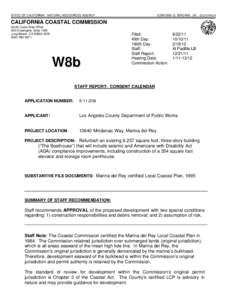 California Coastal Commission Staff Report and Recommendation Regarding Coastal Development Permit Application No[removed]Los Angeles County Department of Public Works, Marina del Rey) Los Angeles County