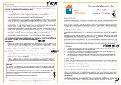 What You Asked For  Workforce Development Project 1: Assistance to create better relationships and communication with RTOs, and a better understanding of the training sector. Part of this was about having a better awaren