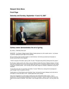 Newport Daily News Front Page Saturday and Sunday, September 15 and 16, 2007 Gallery owner demonstrates the art of giving By James J. Gillis/Daily News staff