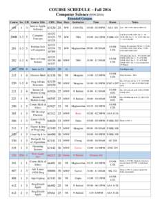 COURSE SCHEDULE ~ Fall 2016 Computer ScienceExtended Campus Course Sec CH Course Title  CRN Max Days