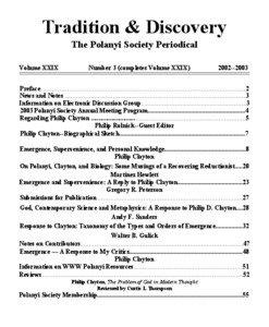 Tradition & Discovery The Polanyi Society Periodical Volume XXIX