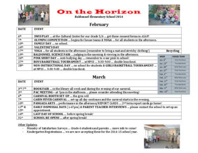 On the Horizon Baldonnel(Elementary(School(2014( ! February(
