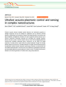 ARTICLE Received 14 Jan 2014 | Accepted 2 May 2014 | Published 4 Jun 2014 DOI: [removed]ncomms5042  Ultrafast acousto-plasmonic control and sensing