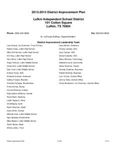 [removed]District Improvement Plan Lufkin Independent School District 101 Cotton Square