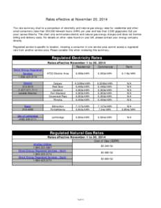 Rates effective at November 20, 2014 The rate summary chart is a comparison of electricity and natural gas energy rates for residential and other small consumers (less than 250,000 kilowatt-hours (kWh) per year and less 