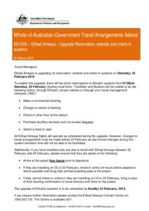 Whole-of-Australian-Government Travel Arrangements Advice[removed]Etihad Airways - Upgrade Reservation, website and check-in systems