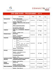 CPD SEMINARS - PROGRAMME – 2014 Areas Covered Conveyancing  Family