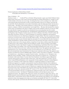 Southern Campaign American Revolution Pension Statements & Rosters Pension Application of Richard Bacon S16625 Transcribed and annotated by C. Leon Harris State of Alabama } SS. Madison County } On this 29th day of Octob