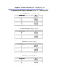 The following items in the Achievement Grade 3 Set One Practice Test (http://www.tn.gov/education/assessment/doc/ACH_2009_PracticeTest_Gr3.pdf) are aligned to SPIs that have been dropped and will not be included in the 2