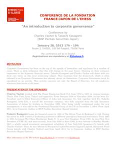 CONFERENCE DE LA FONDATION FRANCE-JAPON DE L’EHESS 