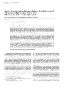 Eur. J. Biochem. 250, [removed])  FEBS 1997 Kinetics of membrane-bound nitrate reductase A from Escherichia coli with analogues of physiological electron donors Different reaction sites for menadiol and duroquinol