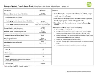 Brussels Sprouts Fennel Carrot Salad – by Chef John Fisher, Renton Technical College – Culinary Art Ingredients 24 Servings  Brussels Sprouts§, cored and sliced thin