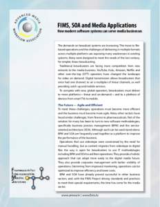 FIMS, SOA and Media Applications  How modern software systems can serve media businesses The demands on broadcast systems are increasing. The move to filebased operations and the challenges of delivering in multiple form