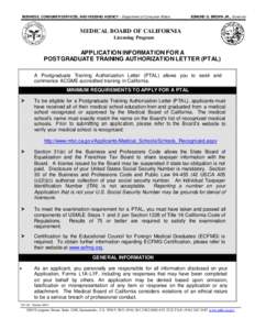 BUSINESS, CONSUMER SERVICES, AND HOUSING AGENCY - Department of Consumer Affairs  EDMUND G. BROWN JR., Governor MEDICAL BOARD OF CALIFORNIA Licensing Program