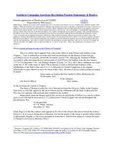 Southern Campaign American Revolution Pension Statements & Rosters Pension application of Thomas Lowell VAS985 Transcribed by Will Graves vsl 4VA[removed]