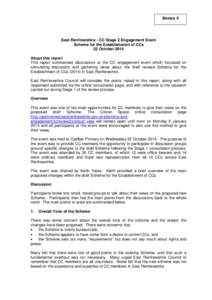 Annex 4  East Renfrewshire - CC Stage 2 Engagement Event Scheme for the Establishment of CCs 22 October 2014 About this report